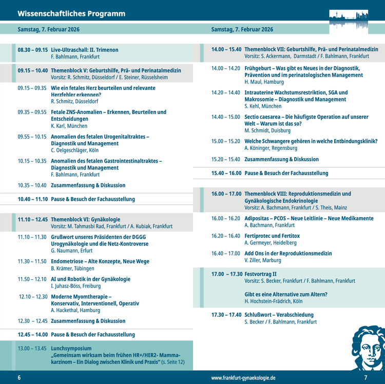 Wissenschaftliches Programm des 13. Kongresses Gynäkologie und Geburtshilfe mit dem Festvortrag von Henriette Hochstein-Frädrich