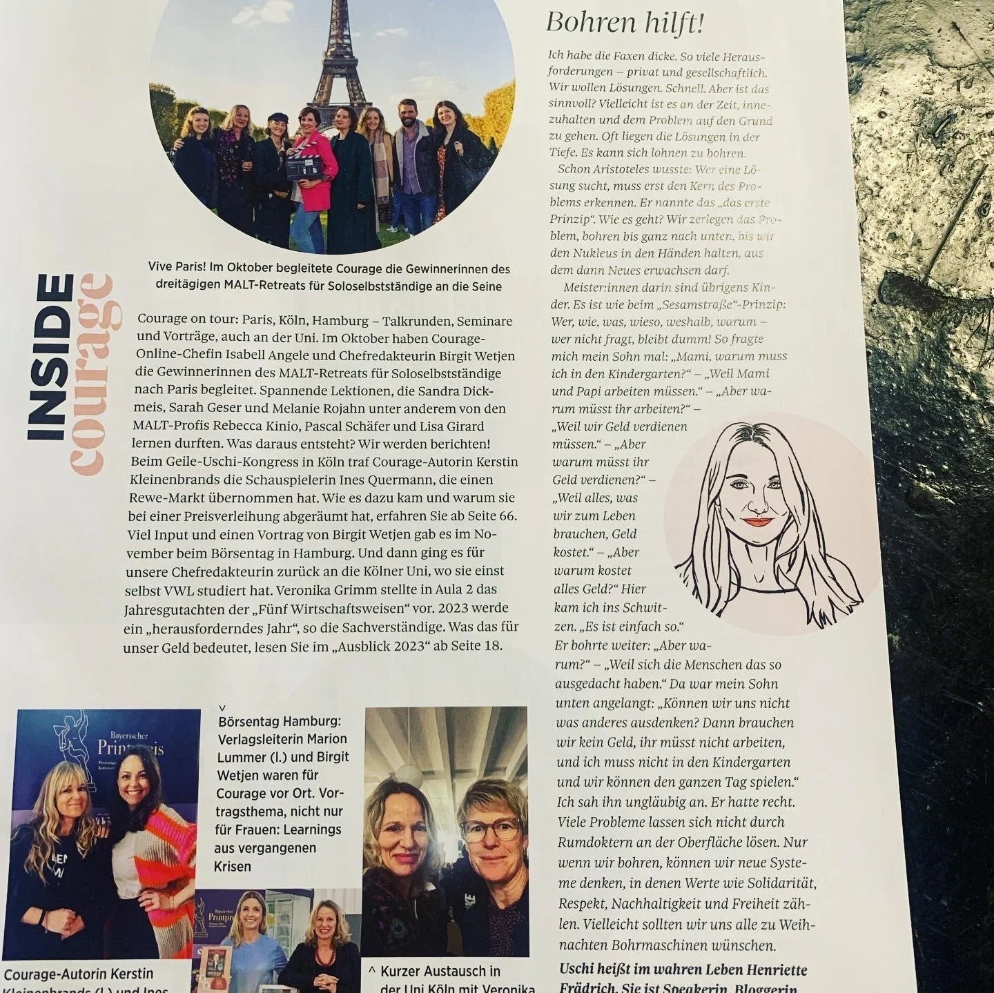 COURAGE Jan/Feb-Ausgabe · Uschi-Kolumne N°9 „Bohren hilft!“ · Impression 03