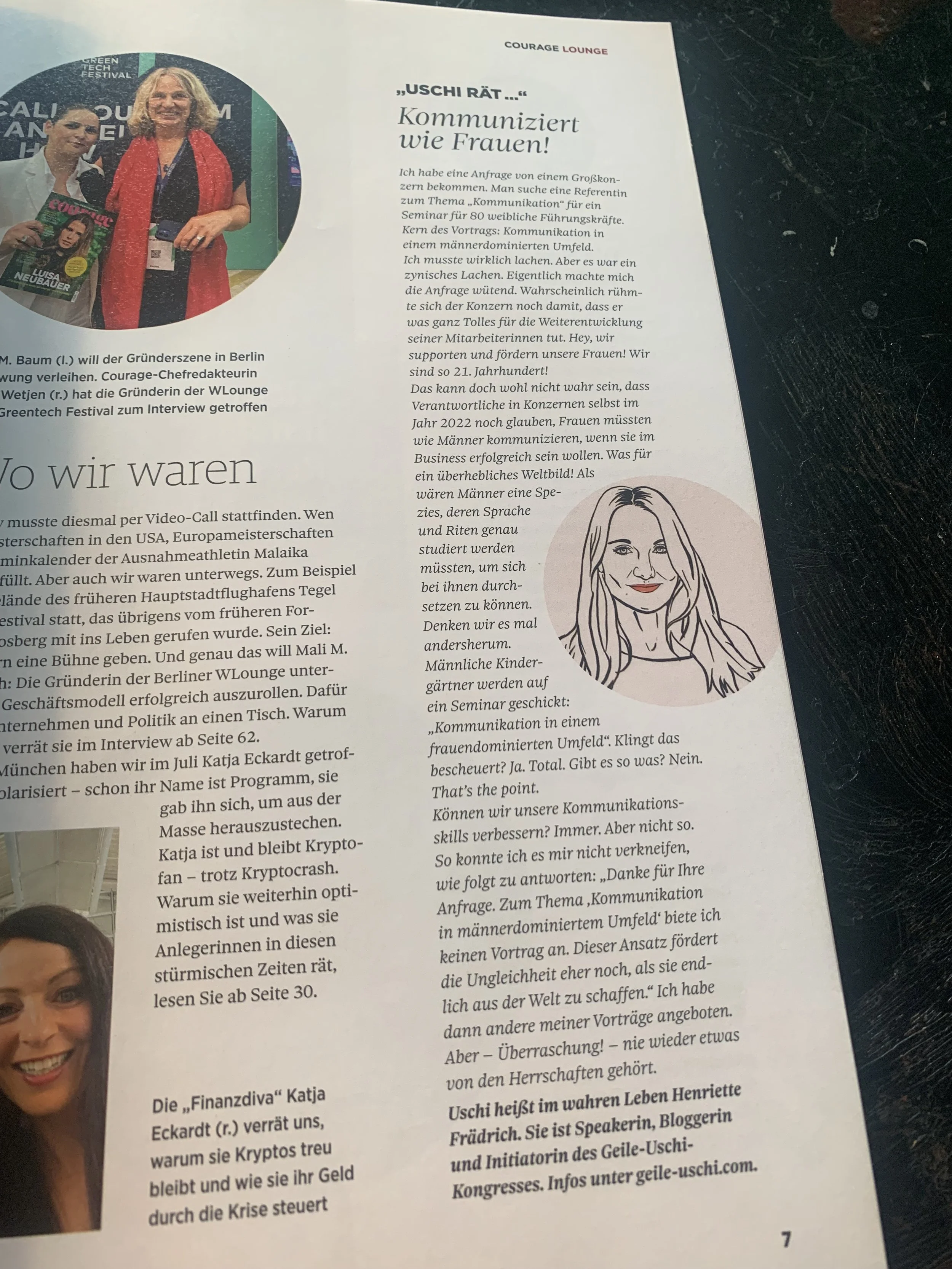 COURAGE-Magazin Ausgabe September/Oktober 2022 · Kolumnen-Doppelseite Henriette Frädrich · Impression 02