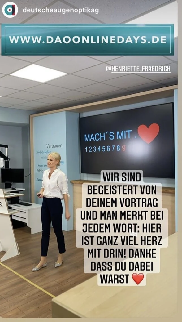 DAO-Online-Days · Instagram-Story der Deutschen Augenoptik AG mit Feedback zum Vortrag von Henriette Frädrich · Impression 06