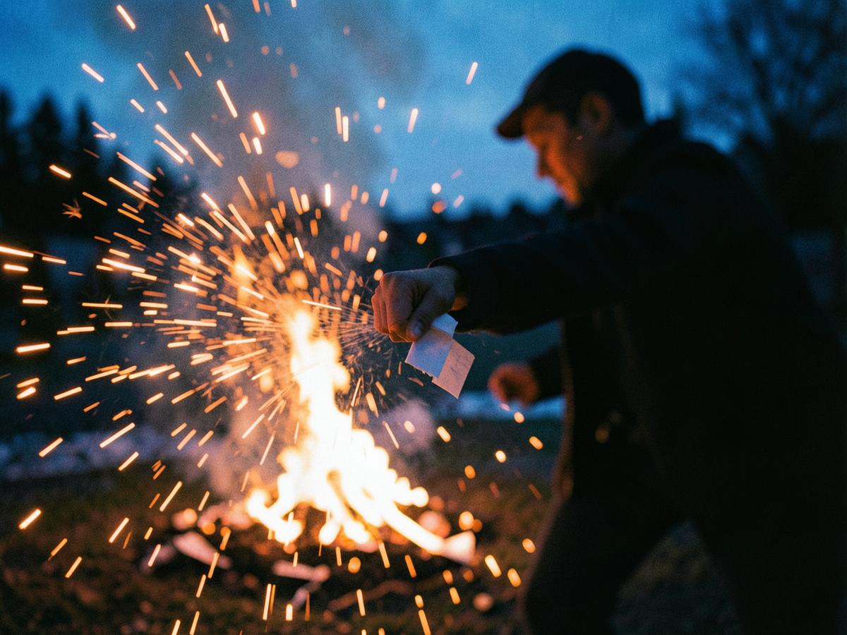 Expressive analoge Aufnahme von Papier, das in kräftigen Flammen zu neuen Formen zerfällt.