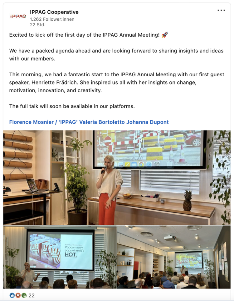 Keynote-Speakerin Henriette Frädrich beim IPPAG Global Members' Meeting in Wien — englischsprachiger Vortrag & Workshop „Inspire Growth“ 2024