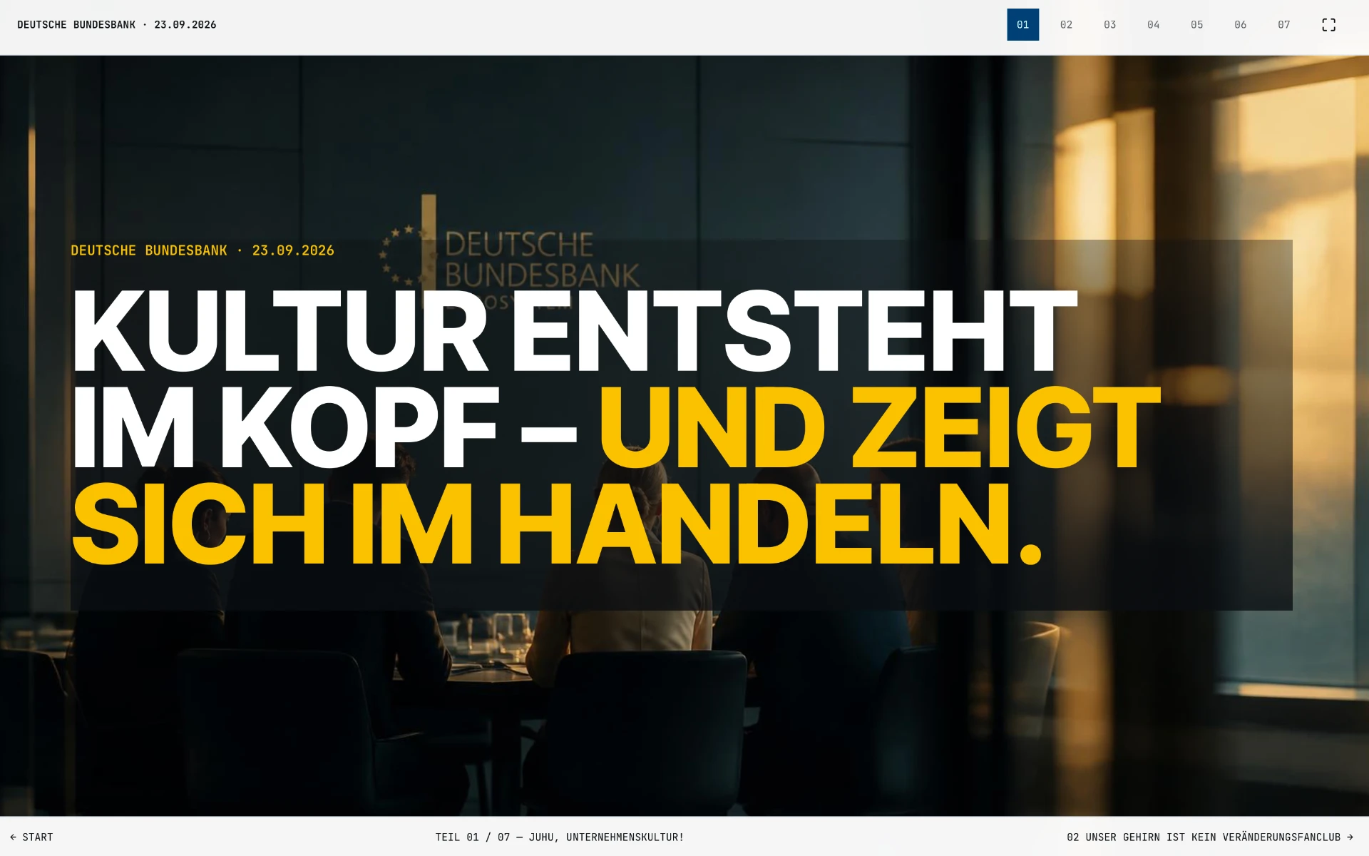 Titelfolie der Online-Keynote „Kultur entsteht im Kopf – und zeigt sich im Handeln“ für die Deutsche Bundesbank am 23. September 2026