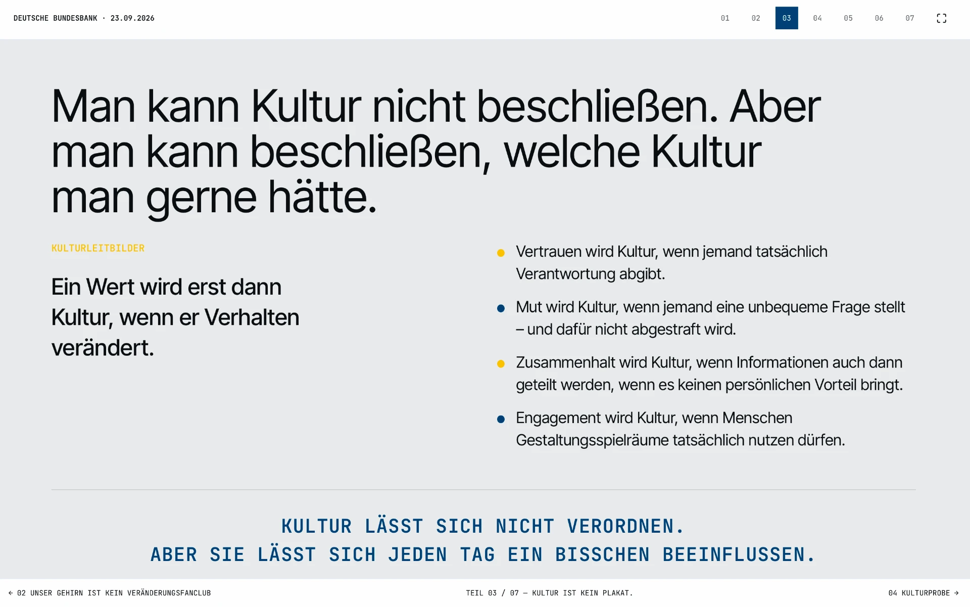 Präsentationsfolie: Kulturleitbilder werden durch konkretes Verhalten lebendig
