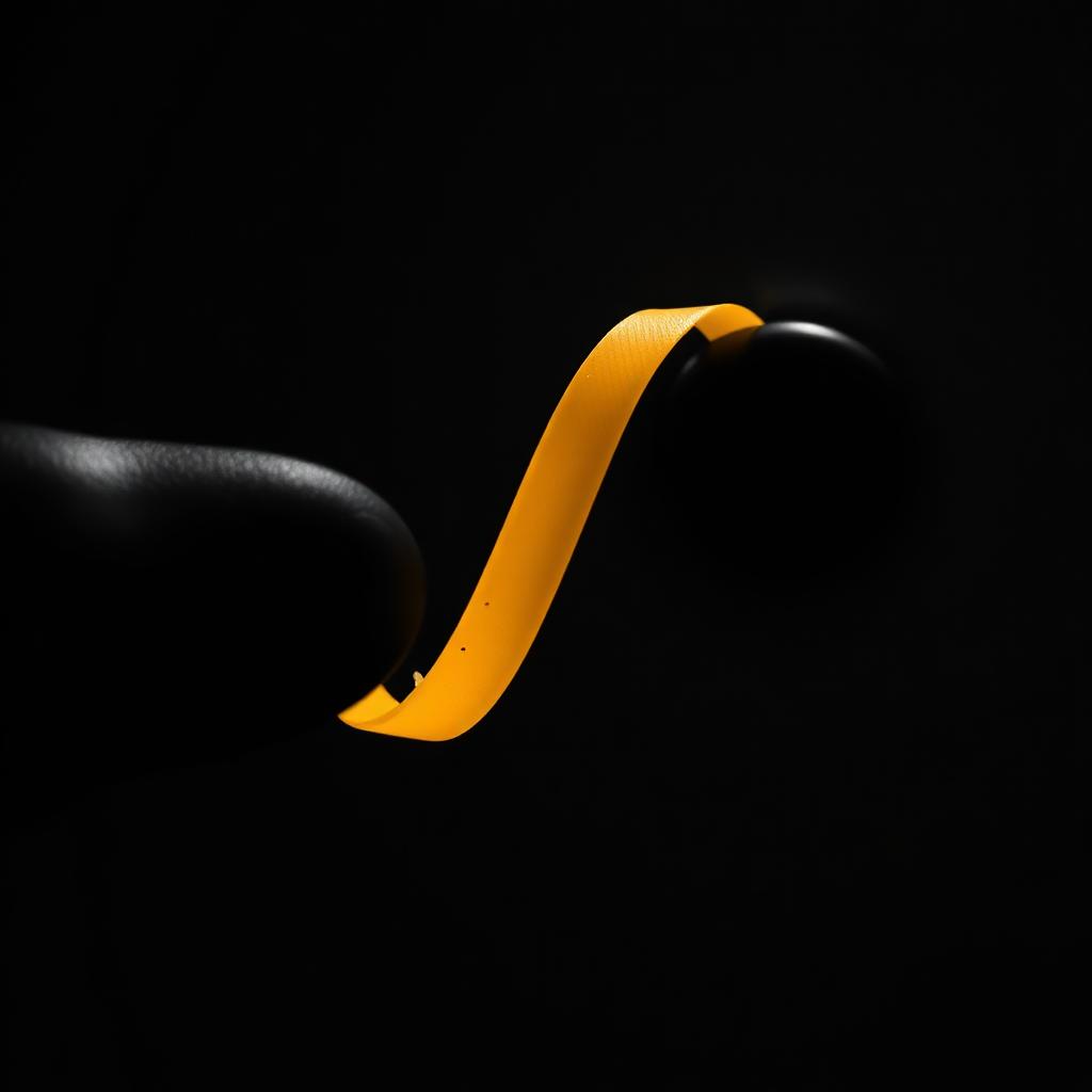 Cinematisches Schwarz-Weiß-Editorial: ein warm-goldenes, unter Spannung stehendes Gummiband leuchtet als einzige Farbe vor tiefschwarzem Hintergrund — Metapher für Resilienz als überdehntes Gummiband, das nicht endlos gestreckt werden kann.